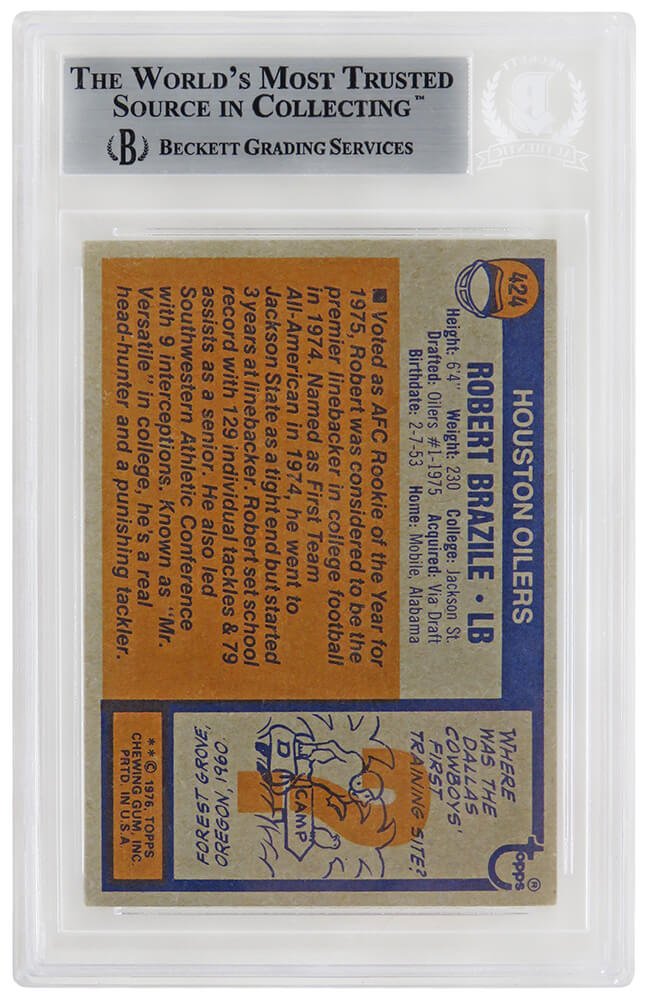 Robert Brazile Signed Houston Oilers 1976 Topps Football Rookie Card #424  w/HOF'18 - (Beckett Encapsulated)