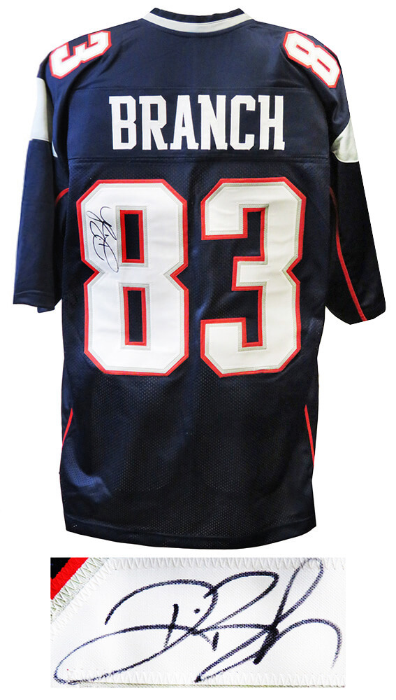 Deion Branch (PATRIOTS) Signed Navy Custom Football Jersey (SCHWARTZ SPORTS COA)