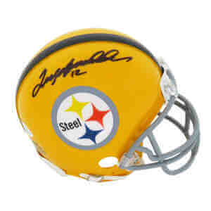 Terry Bradshaw Signed Pittsburgh Steelers Throwback Gold Riddell Mini Helmet (Beckett)