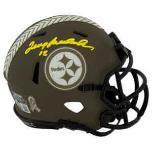 Terry Bradshaw Signed Pittsburgh Steelers Salute to Service Riddell Speed Mini Helmet - (Beckett)