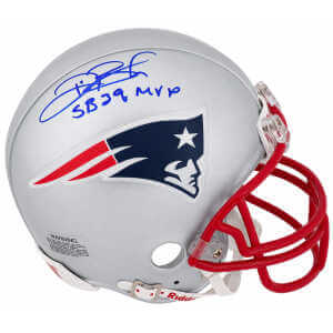 Deion Branch Signed New England Patriots Riddell (VSR4) Mini Helmet w/SB 39 MVP