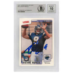 Drew Brees Signed Chargers 2001 Upper Deck Victory Rookie Football Card #415 - (Beckett / Auto Grade 10)