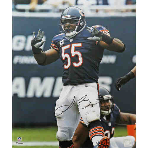 Lance Briggs Signed Chicago Bears Navy Jersey Action 16x20 Photo