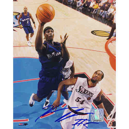 Kwame Brown Signed Washington Wizards Purple Jersey Shooting vs 76ers 8x10 Photo