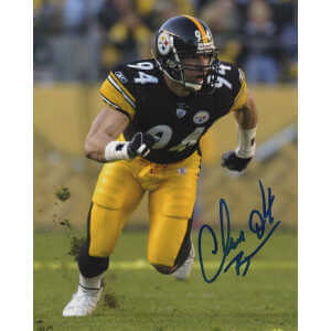 Chad Brown Signed Steelers Black Jersey Rushing Action 8x10 Photo