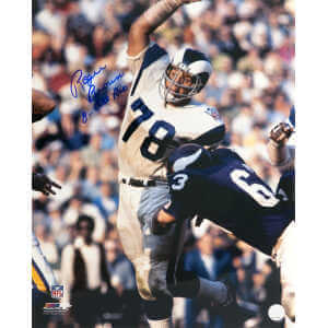 Roger Brown Signed Rams White Jersey Action 16x20 Photo w/8 All Pro