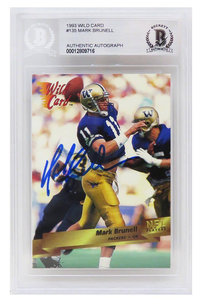 Mark Brunell Signed 1993 Wild Card Football Rookie Card #135 - (Beckett Encapsulated)