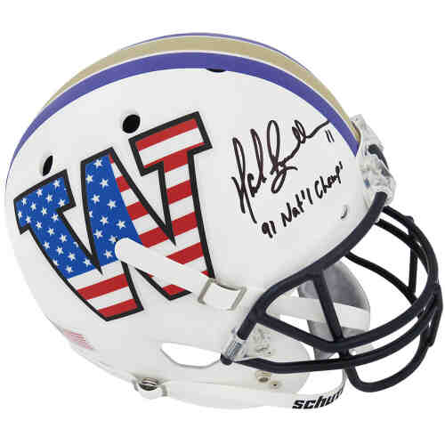 Mark Brunell Signed Washington Huskies White Schutt Full Size Replica Helmet w/91 Nat'l Champs