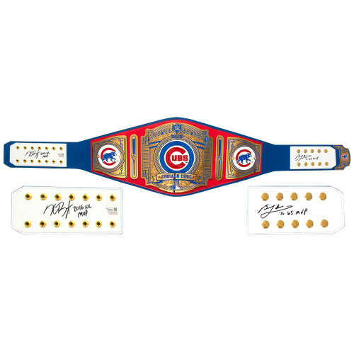 Kris Bryant & Ben Zobrist Signed Chicago Cubs 53x12 WWE Legacy Full Size Auth Blue Wrestling Belt w/MVP Insc - Image 2