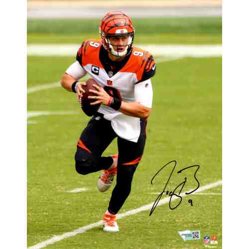 Joe Burrow Signed Cincinnati Bengals With Football Action 8x10 Photo (Fanatics)