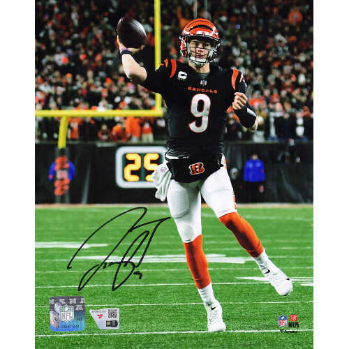 Joe Burrow Signed Cincinnati Bengals Black Jersey Throwing Night Game 8x10 Photo - (Fanatics)