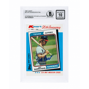 Jeff Burroughs Signed Rangers 1982 Topps Kmart Baseball Trading Card #25 - (Beckett - Auto Sticker - Grade 10)