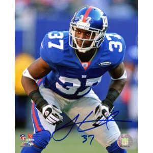 James Butler Signed New York Giants Blue Jersey Close Up Action 8x10 Photo