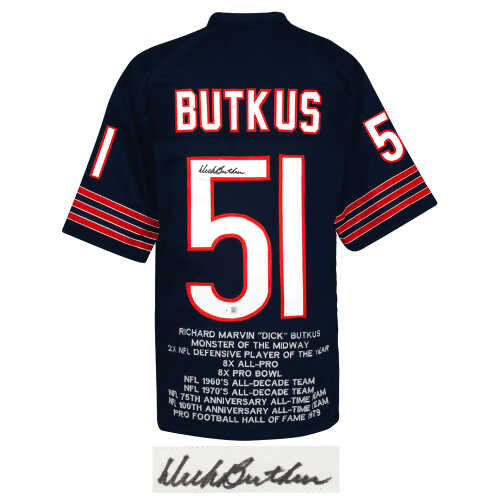 Dick Butkus Signed Navy Embroidered Stat Custom Football Jersey - (Beckett) - Image 2