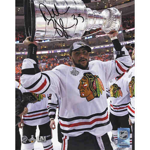 Dustin Byfuglien Signed Chicago Blackhawks 2010 Stanley Cup Holding Trophy 8×10 Photo