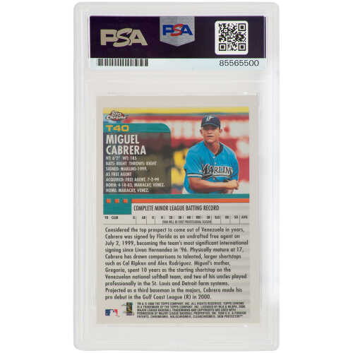 Miguel Cabrera Signed Marlins 2000 Topps Chrome Traded Rookie Baseball Card #T40 - (PSA / Auto Grade 10) - Image 2