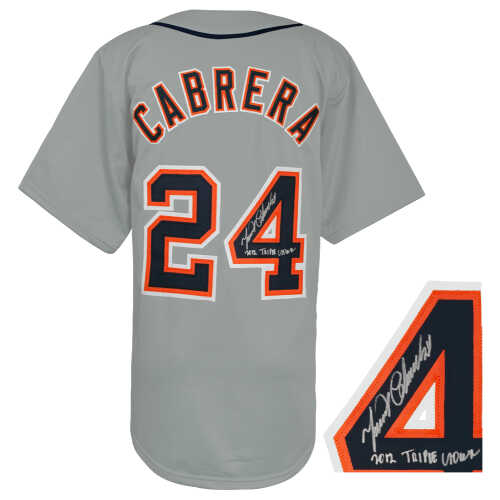 Miguel Cabrera Signed Grey Custom Baseball Jersey w/2012 Triple Crown - Image 2
