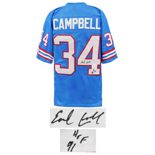 Earl Campbell Signed Blue Throwback Custom Football Jersey w/HOF'91 - Image 2