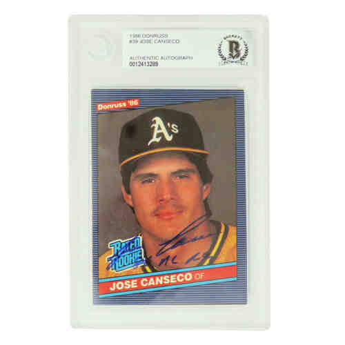 Jose Canseco Signed Oakland A's (Athletics) 1986 Donruss Rookie Card #39 w/86 AL ROY - (Beckett Encapsulated)