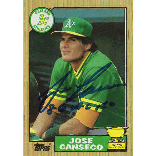 Jose Canseco Signed Oakland A's (Athletics) 1987 Topps Baseball Card #620 w/86 AL ROY