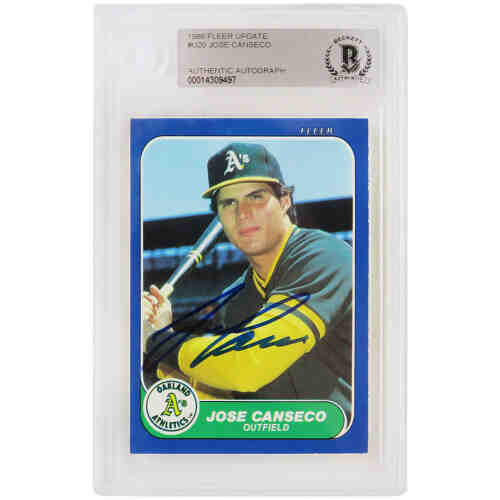 Jose Canseco Signed Oakland A's (Athletics) 1986 Fleer Baseball Rookie Card #U-20 - (Beckett Encapsulated)