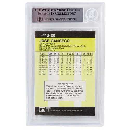 Jose Canseco Signed Oakland A's (Athletics) 1986 Fleer Baseball Rookie Card #U-20 - (Beckett Encapsulated) - Image 2