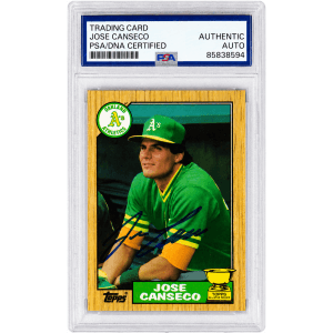 Jose Canseco Signed Oakland A's (Athletics) 1987 Topps Baseball Card #620 - (PSA Encapsulated)