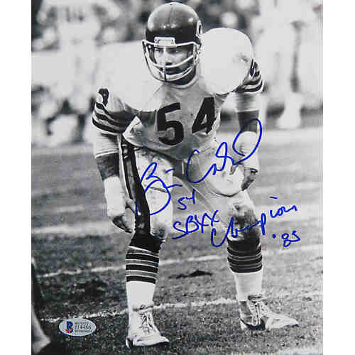 Brian Cabral Signed Chicago Bears Stance B&W 8x10 Photo w/SB XX Champion 85 (Beckett)