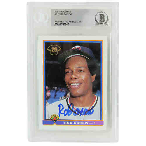 Rod Carew Signed Minnesota Twins 1991 Bowman Baseball Card #1 - (Beckett Encapsulated)