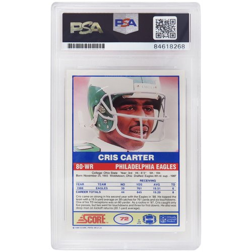 Cris Carter Signed Philadelphia Eagles 1989 Score Football Rookie Card #73 (PSA Encapsulated) - Image 2