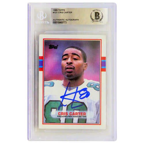 Cris Carter Signed Philadelphia Eagles 1989 Topps Football Rookie Card #121 - (Beckett Encapsulated)