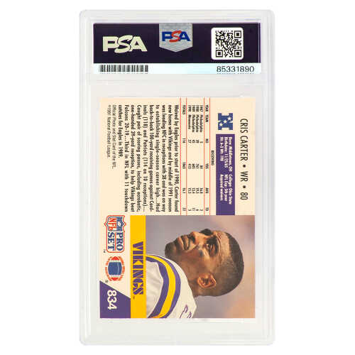 Cris Carter Signed Minnesota Vikings 1991 Pro Set Football Trading Card #834 - (PSA Encapsulated) - Image 2