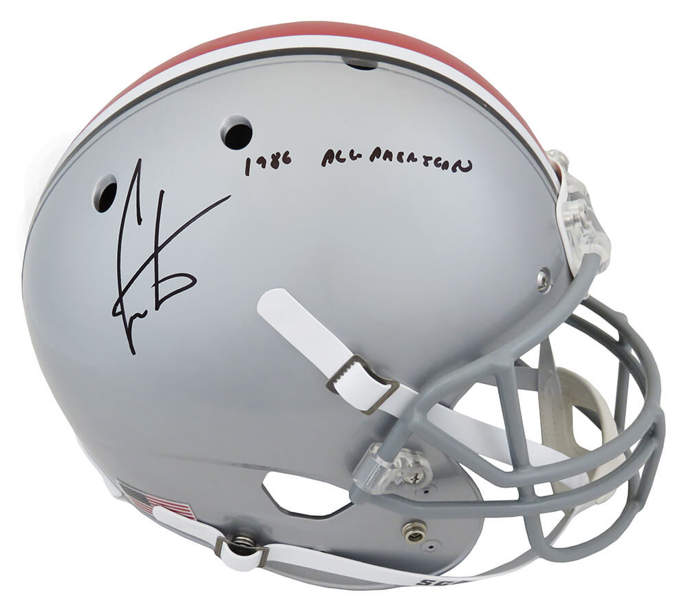 Cris Carter Signed Ohio State Buckeyes Schutt Full Size Replica Helmet w/1986 All American