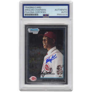 Aroldis Chapman Signed Reds 2010 Bowman Chrome Prospects Rookie Baseball Card #BCP10 - (PSA Encapsulated)