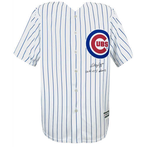 Aroldis Chapman Signed Chicago Cubs White Pinstripe Majestic Replica Baseball Jersey w/16 WS Champs