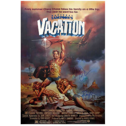 Chevy Chase & Randy Quaid Dual Signed National Lampoon's Vacation 27x40 Full Size Movie Poster