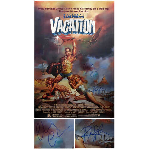 Chevy Chase & Randy Quaid Dual Signed National Lampoon's Vacation 27x40 Full Size Movie Poster - Image 2