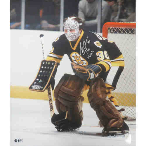 Gerry Cheevers Signed Boston Bruins Goalie Action 16x20 Photo w/The Mask