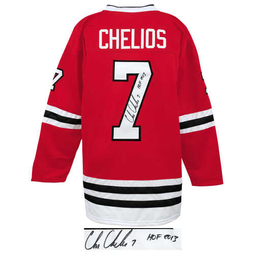 Chris Chelios Signed Red Custom Hockey Jersey w/HOF 2013 - Image 2