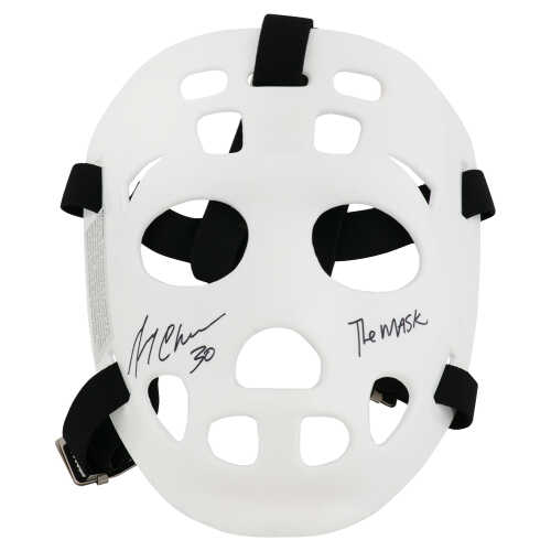 Gerry Cheevers Signed White Throwback Goalie Mask With Black Straps w/The Mask