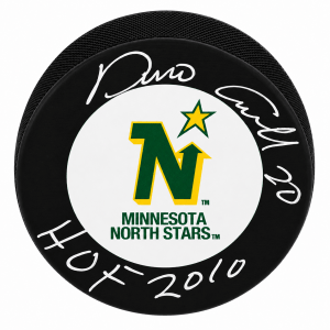 Dino Ciccarelli Signed Minnesota North Stars Large Logo Hockey Puck w/HOF 2010