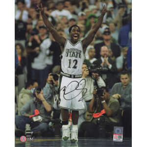Mateen Cleaves Signed Michigan State Spartans Arms Up Celebration 8x10 Photo