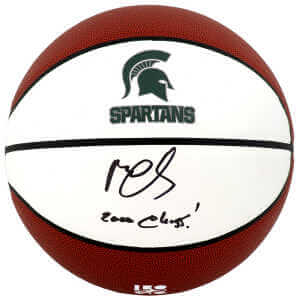 Mateen Cleaves Signed Michigan State Spartans Logo Brands White Logo Basketball w/2000 Champs