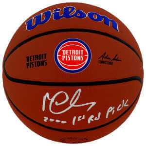 Mateen Cleaves Signed Detroit Pistons Logo Wilson NBA Basketball w/2000 1st Rd Pick