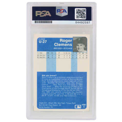 Roger Clemens Signed Boston Red Sox 1984 Fleer Update Rookie Card #U-27 (PSA/DNA Encapsulated - Auto Grade 10) - Image 2