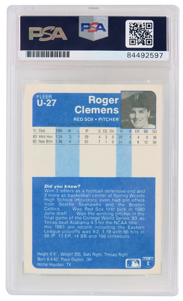 Roger Clemens Signed Boston Red Sox 1984 Fleer Update Rookie Card