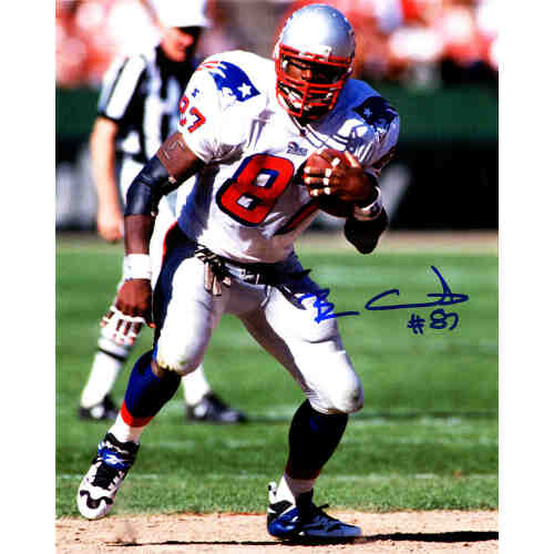 Ben Coates Signed New England Patriots White Jersey With Ball 8x10 Photo