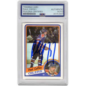 Paul Coffey Signed Edmonton Oilers 1984 Topps Rookie Hockey Card #50 &ndash; (PSA Encapsulated)