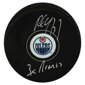 Paul Coffey Signed Edmonton Oilers Logo Hockey Puck w/3x Norris