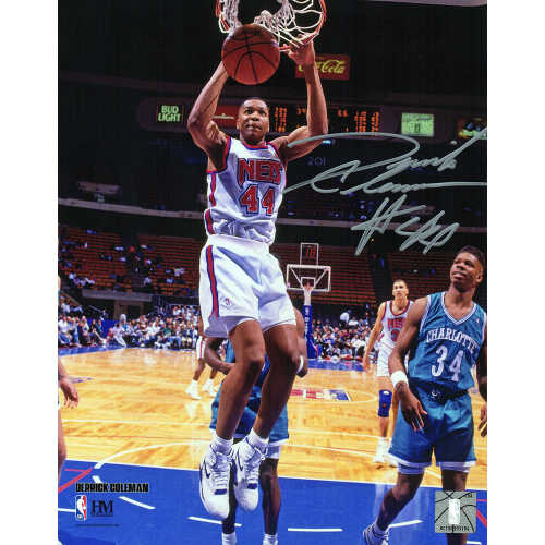 Derrick Coleman Signed Nets Slam Dunk Action 8x10 Photo